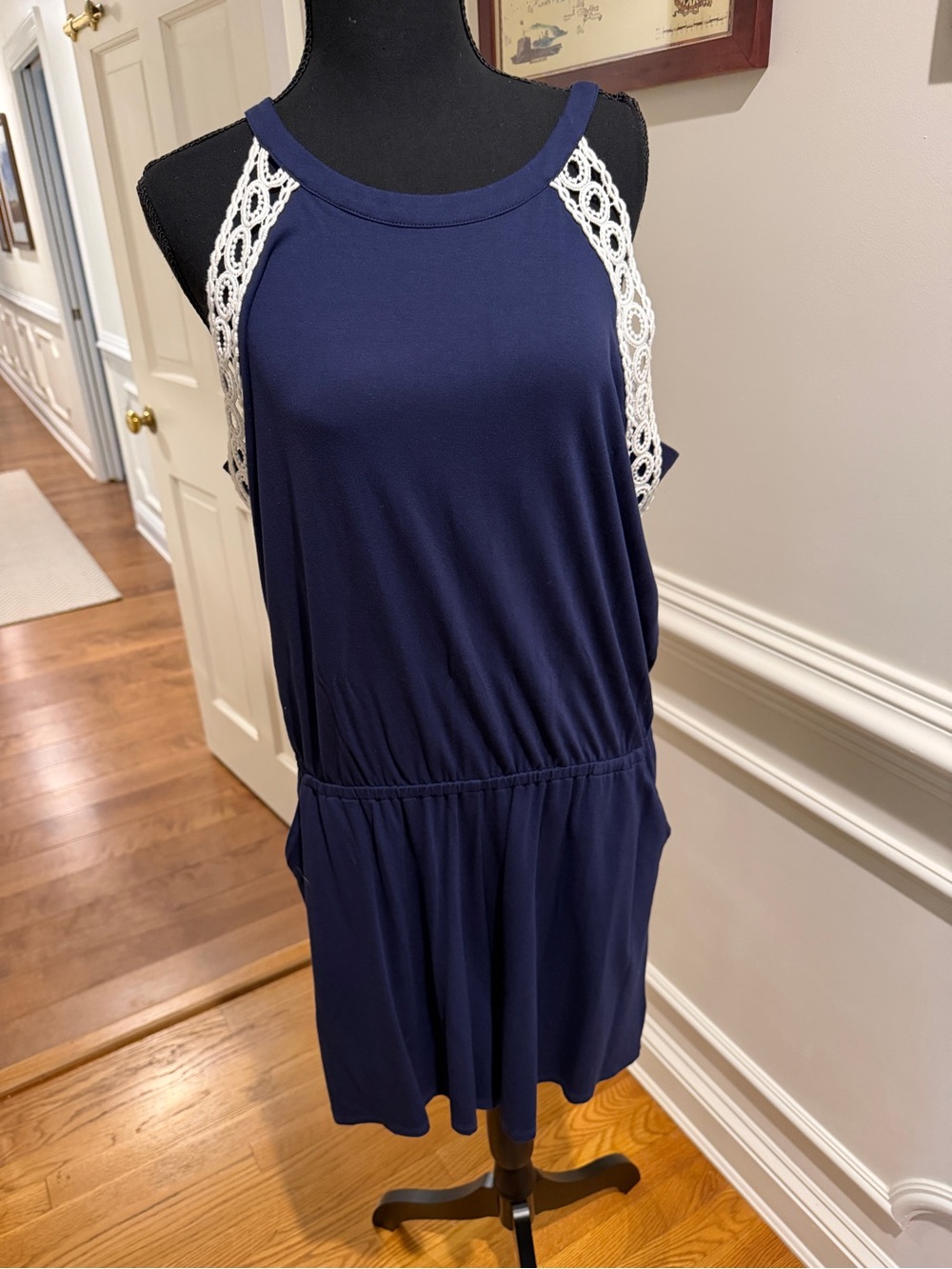 Lilly Pulitzer Navy Romper with White Crochet Trim